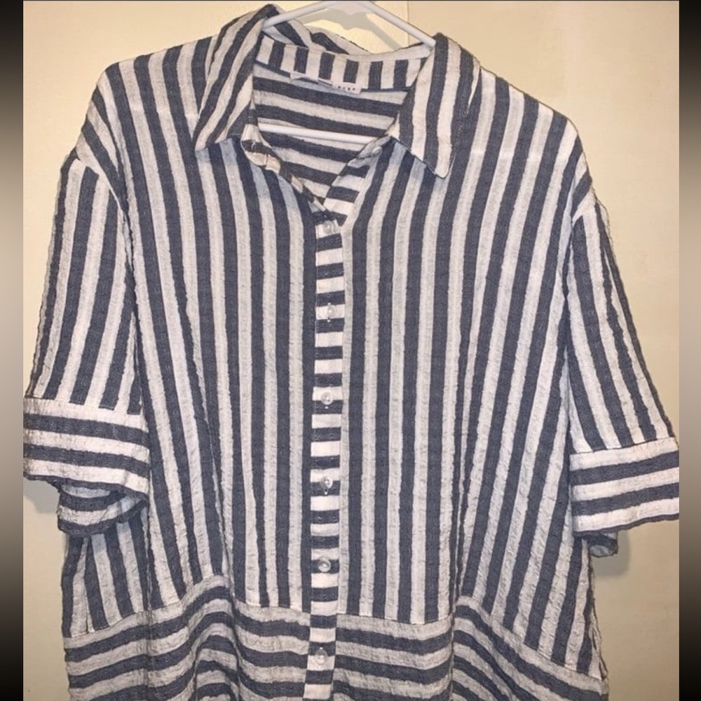 Jane and Delancey Blue and White Striped Button Down Shirt - Picture 5 of 7